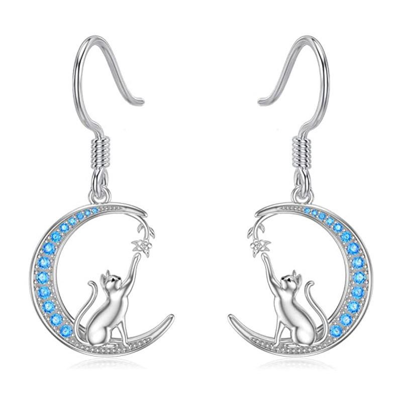 European & American Stylish Moon Cat Flower Earrings for Women