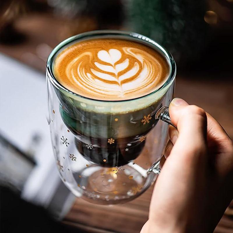 YWDL Creative Christmas Tree Glass Cup With Lid Coffee Mug Double Wall Transparent Coffee Milk Mug Christmas Gifts Cups For Girl