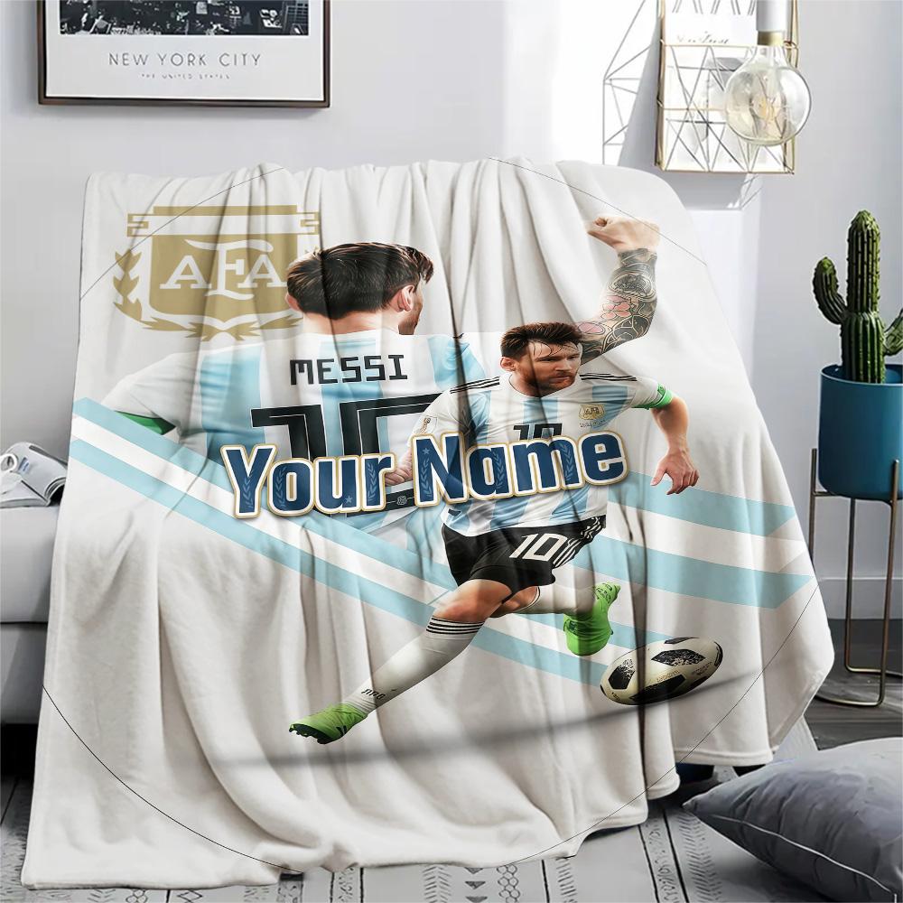 1PC Messi Custom Name Patterned Flannel Blanket Suitable For All Seasons For Home Decor Warmth And Comfort Gifts Holiday Present