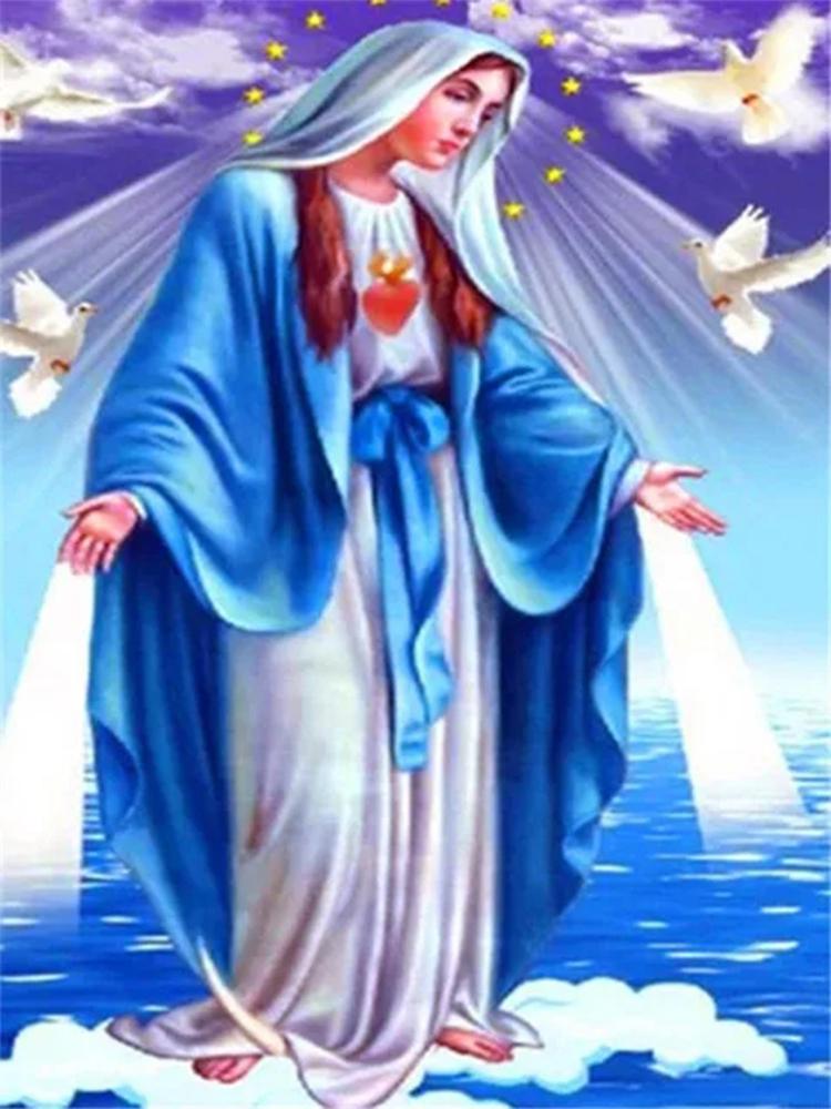 5D Virgin Mary Diamond Cross Embroidery Full Diamond Embroidery Full Circle Square Mosaic Christian Home Decoration Religion