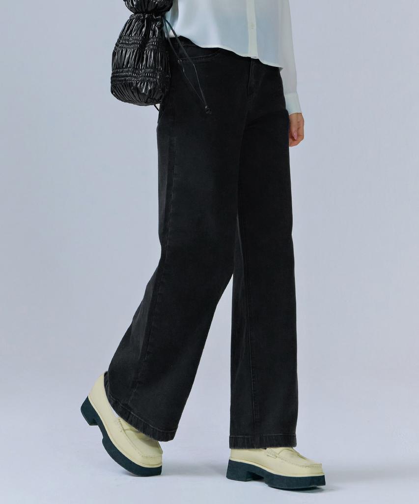 CHASECULT Women'S Black Washed Hidden Elastic Wide Denim Pants-Cerg2363B03
