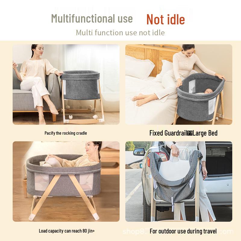 Convertible Foldable Bassinet for Newborns: Portable Baby Rocking Crib Connects to Larger Beds