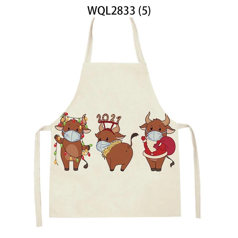 Animal Printed Kitchen Aprons Women Men Dinner Party Cooking Waist Bib Fox Cattle Bear Pattern Baking Pinafore Cleaning Apron