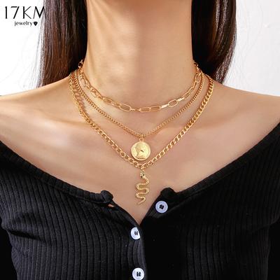 1 Set Three Piece Set of Gold Ins High-End Coin Portrait Snake Necklace, Personalized and Exquisite Temperament Women's Necklace