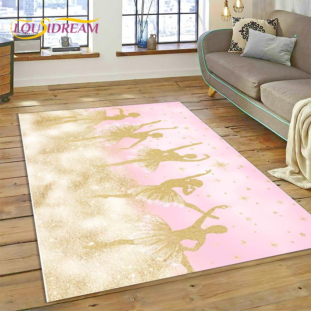 Cute Dream Ballet Girl Ballerina Fairy Cartoon Rug Carpet for Living Room Bedroom Decor,Non-slip Decoration for Sofa Doormat Kid