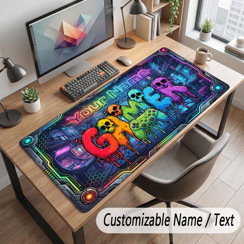 City Cyberpunk Theme Customized Mouse Pad Personalized Print Name Text Desk Mat For Home Office Table Decor