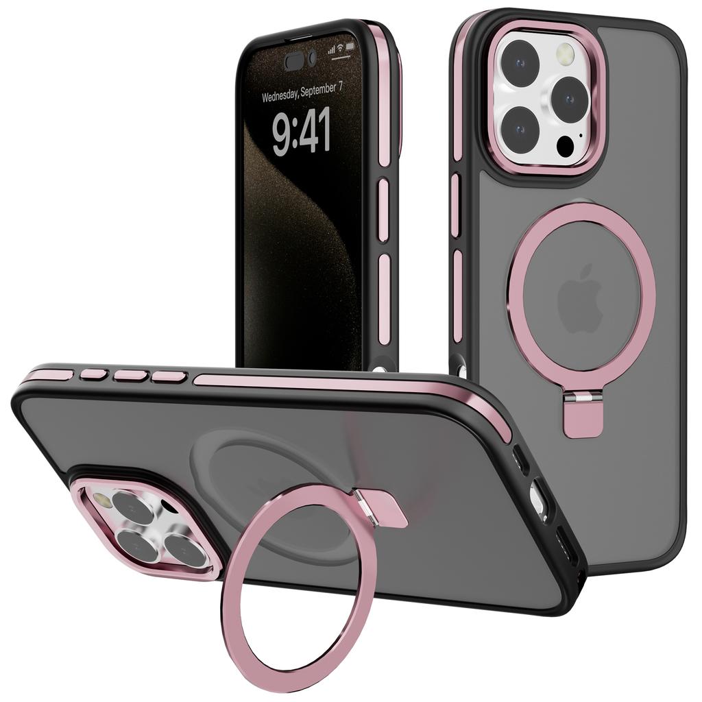 C1 Series For iPhone 15 Pro Max Case TPU+PC Skin Touch Anti-Shock Phone Cover with Magnetic Kickstand