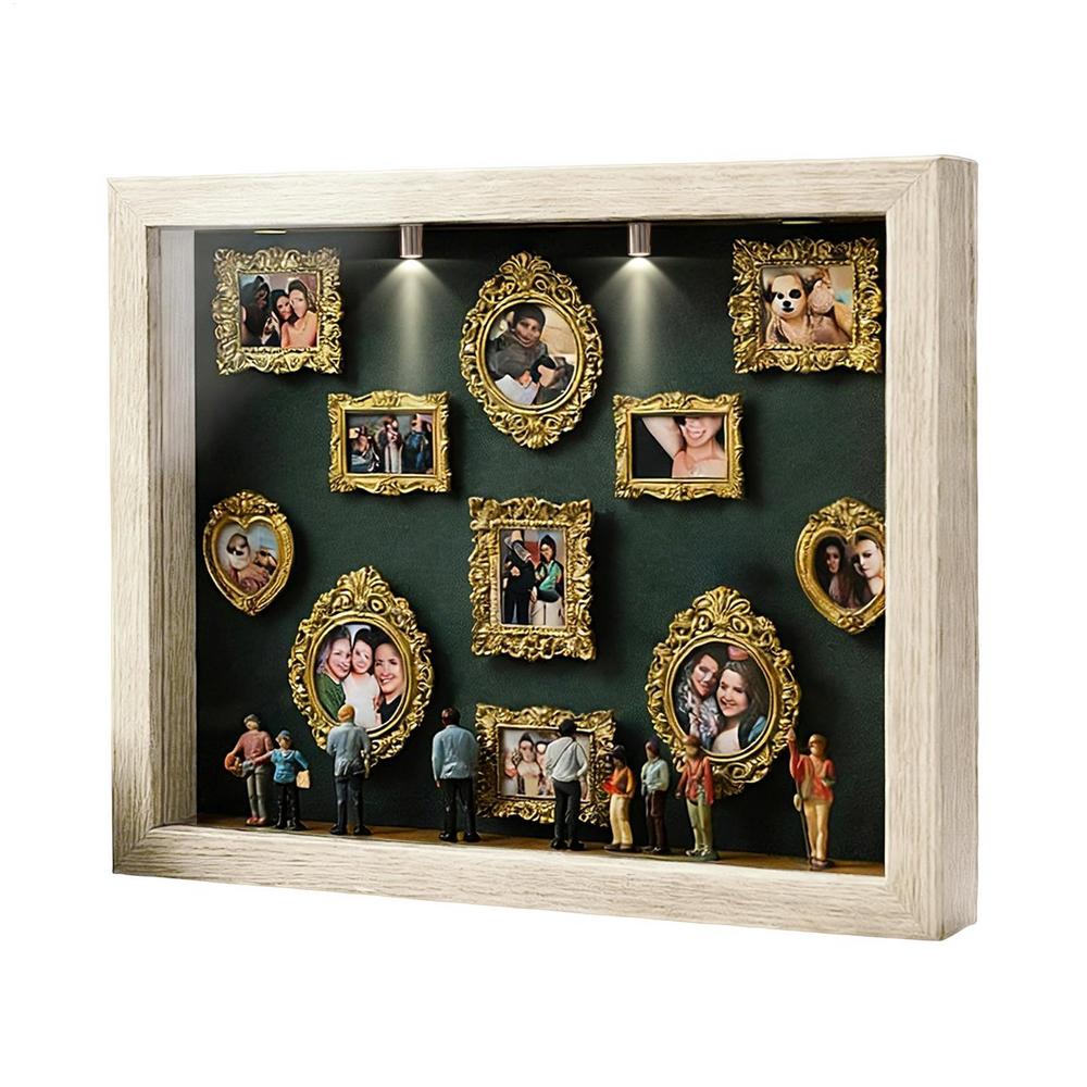 DIY Mini Museum Miniature Scene, Small Display Frame with Spotlight, Mini Museum Silhouette Frame Decor For Wedding Holiday Home