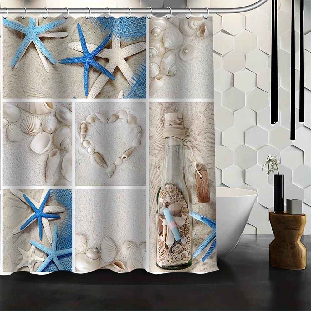 

1 шт. Занавеска для душа в пляжной тематике «Океан», Тканевая декоративная занавеска для ванной с морскими ракушками и морскими звездами, Аксессуары для ванной комнаты, Декор 180x180cm