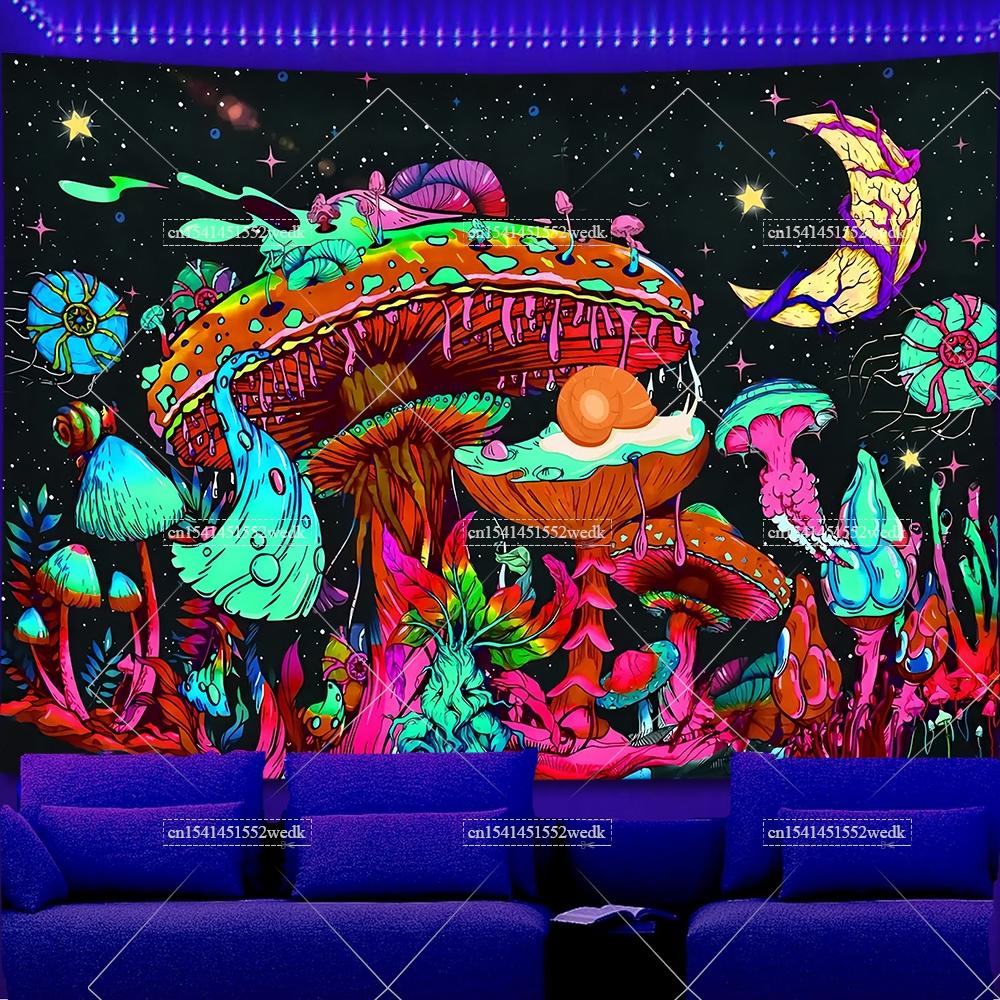Blacklight Tapestry Mushroom Glow In The Dark Skull Butterfly Neon Tapestries UV Reactive Moth Wall Decor Black Light Tapestrys