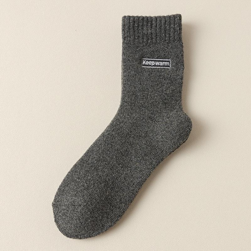 Wollsocken Herren Mittellange Socken Saison Warm Plüsch Verdickt Frottee Socken Bestickte Buchstaben Super Dicke Herrensocken