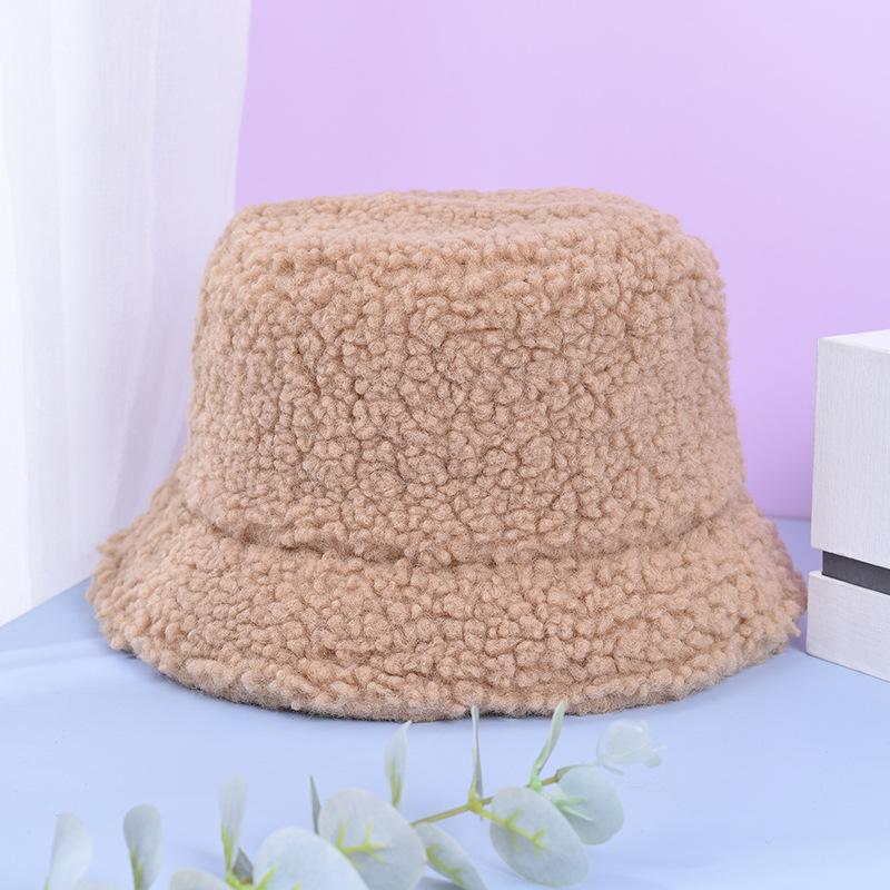 Autumn Winter Fisherman's Hat Embroidered Letter Small Label Pot Hat Fashionable Warm Flat Top Plush Bucket Hat