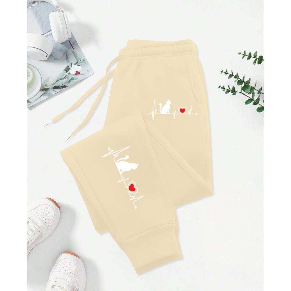 Dog Red Heart Electrocardiogram Printing Printed Woman Pant Street Soft  Sweatpants Sport Fashion Trousers Autumn Pants