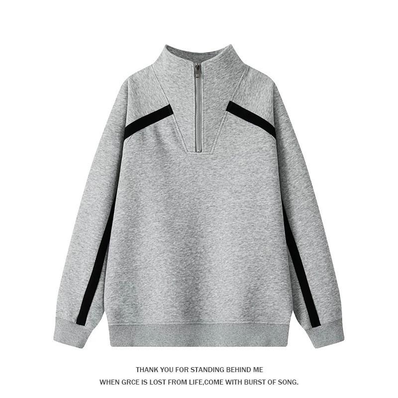 Mens Half-Zip Stand Collar Sweatshirt Loose Color Block Striped Long Sleeve Top Teen Youth