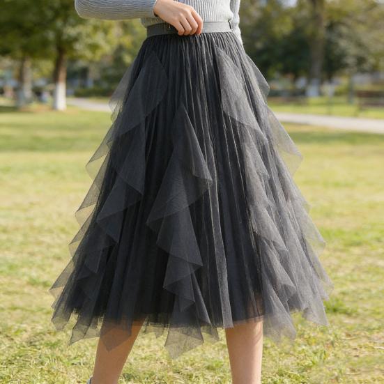 Spódnica Tiulowa Damska Elastyczna Wysoki Stan Linia A Długa Tiulowa Spódnica Bajkowa Zwiewna Warstwowa Wielowarstwowa Maxi