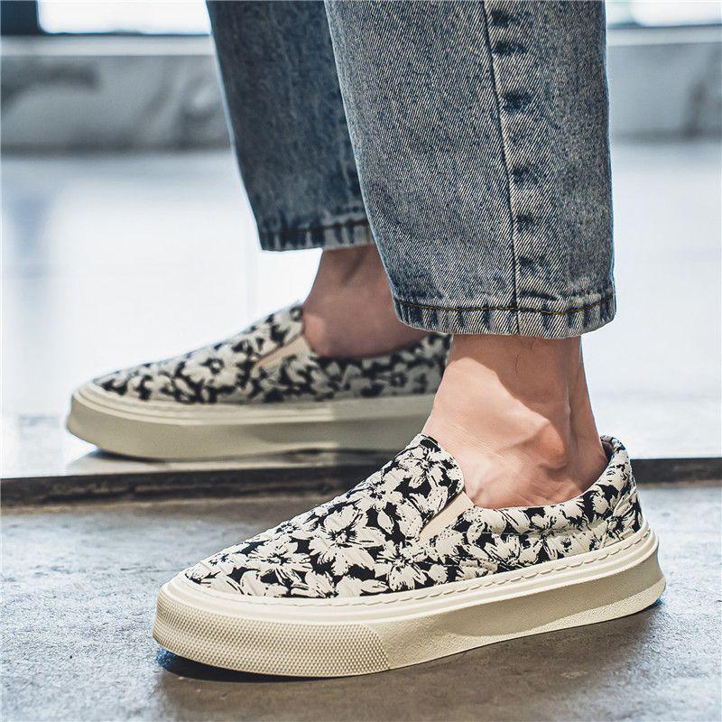 Fashion Male Shoe Print Low-Top Slip-on Moccasin Men's Casual Shoes Comfortable New In Hiking Legitimate Promotion Adults Sale Sneakers
