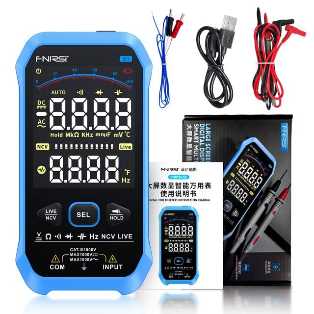 Fnirsi Smart Multimeter Fnirsi S1 Smart Digital Multimeter 9999counts AC DC Voltage Resistance Capacitance Diode NCV Hz Live Wire Color Display Tester