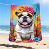 1pc Bulldog Floral Crown Outdoor Soft Polyester Flannel Throw Blanket Versatile for All Seasons , Soft , Cozy , Warm All Season Quilted Throw ,