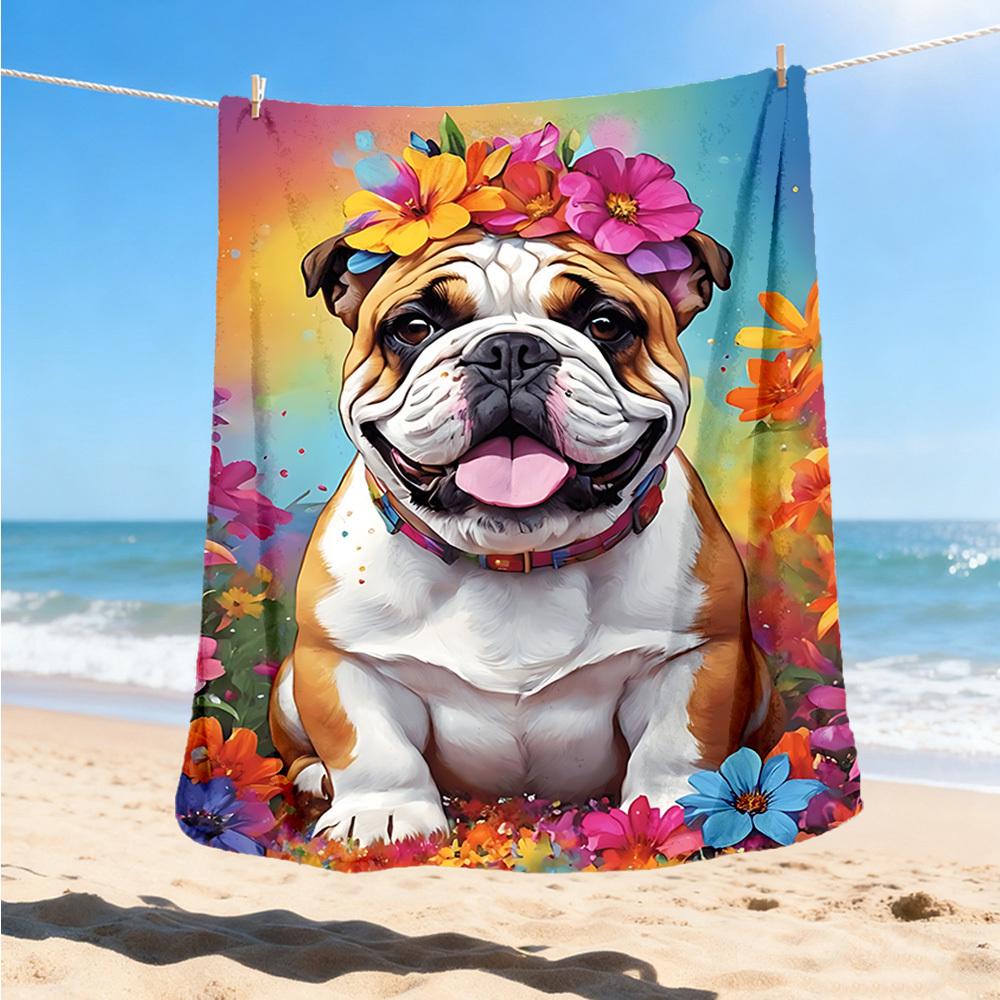 1pc Bulldog Floral Crown Outdoor Soft Polyester Flannel Throw Blanket Versatile for All Seasons , Soft , Cozy , Warm All Season Quilted Throw ,
