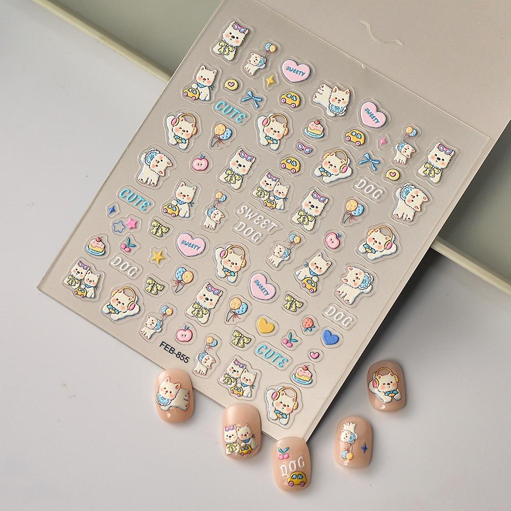 5D Embossed Cute Puppy Nail & Laptop Stickers, Waterproof & Three-Dimensional, In Stock