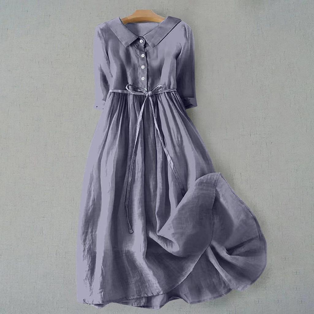 Spring Midi Dress Bohemian Floral Print Midi Dress with Lace-up Detail A-line Silhouette for Women Spring Fashion Statement