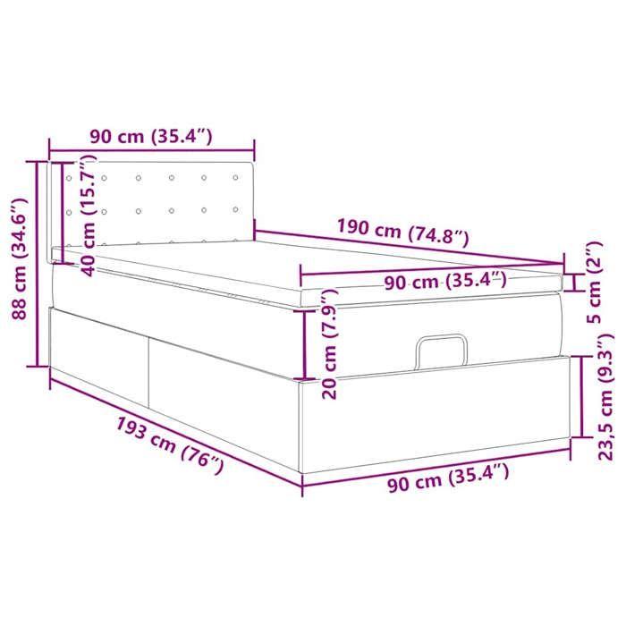 VidaXL Cadre de lit ottoman avec matelas gris foncé 90x190 cm velours, cadre de lit, cadre de lit rembourré, cadre de lit 3311886