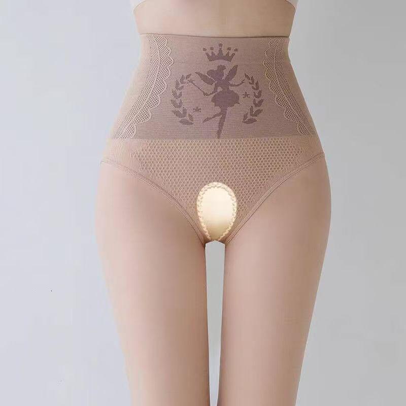 Black Silk Glossy Open-Crotch Fleece-Lined Pantyhose – Leg-Perfecting Sheer Stockings for Autumn & Winter