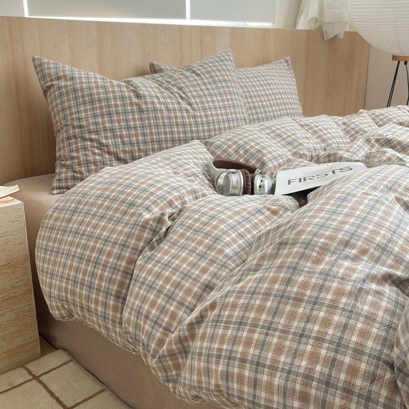 Nordisches Ins Bettwäsche-Set Reines Baumwoll-Bettbezug-Set Hautfreundlich Einzel-Doppelbett Voll-Queen-Größe Glatte&Spannbetttücher Bettwäsche-Set