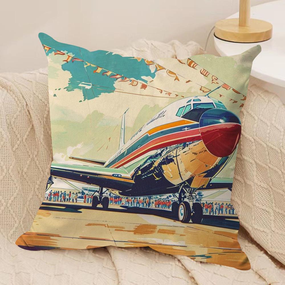 Aircraft Airplane Cool Cushion Cover Soft Plush Fabric Double-Sided Printed Sofa Cushion Cover for All Seasons Home Decor Gift