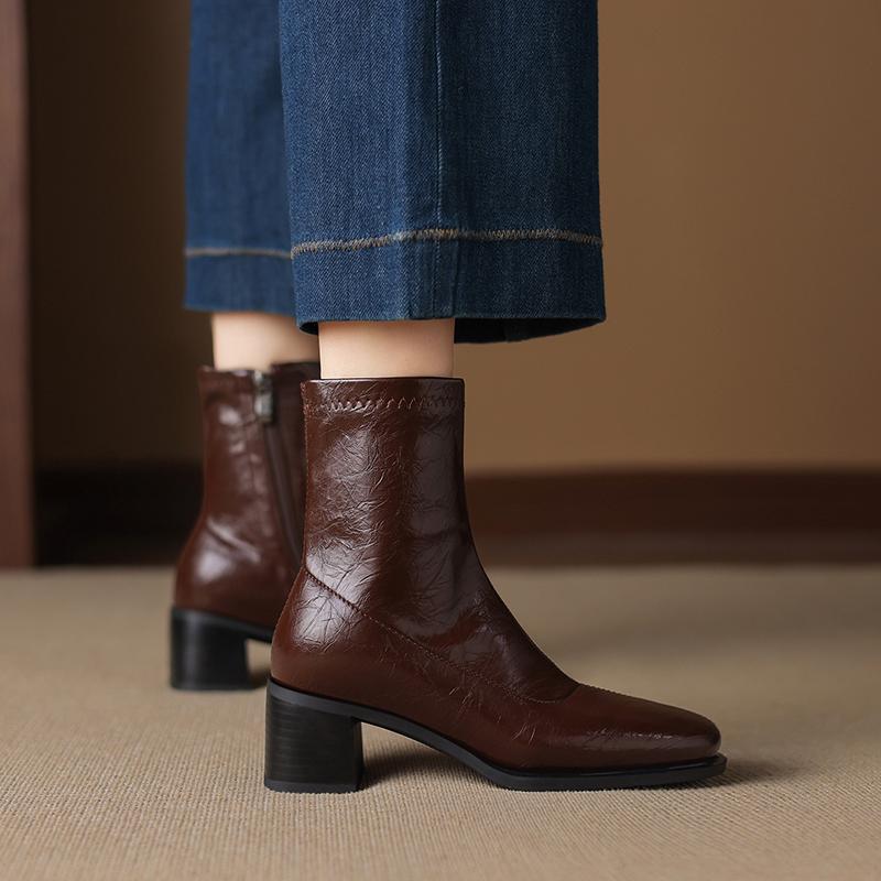 Krazing Pot Microfiber Winter Square Toe Modern Size 33 Boots Basic Size 43 Clothing Thick High Heels Zipper Women Ankle Boots