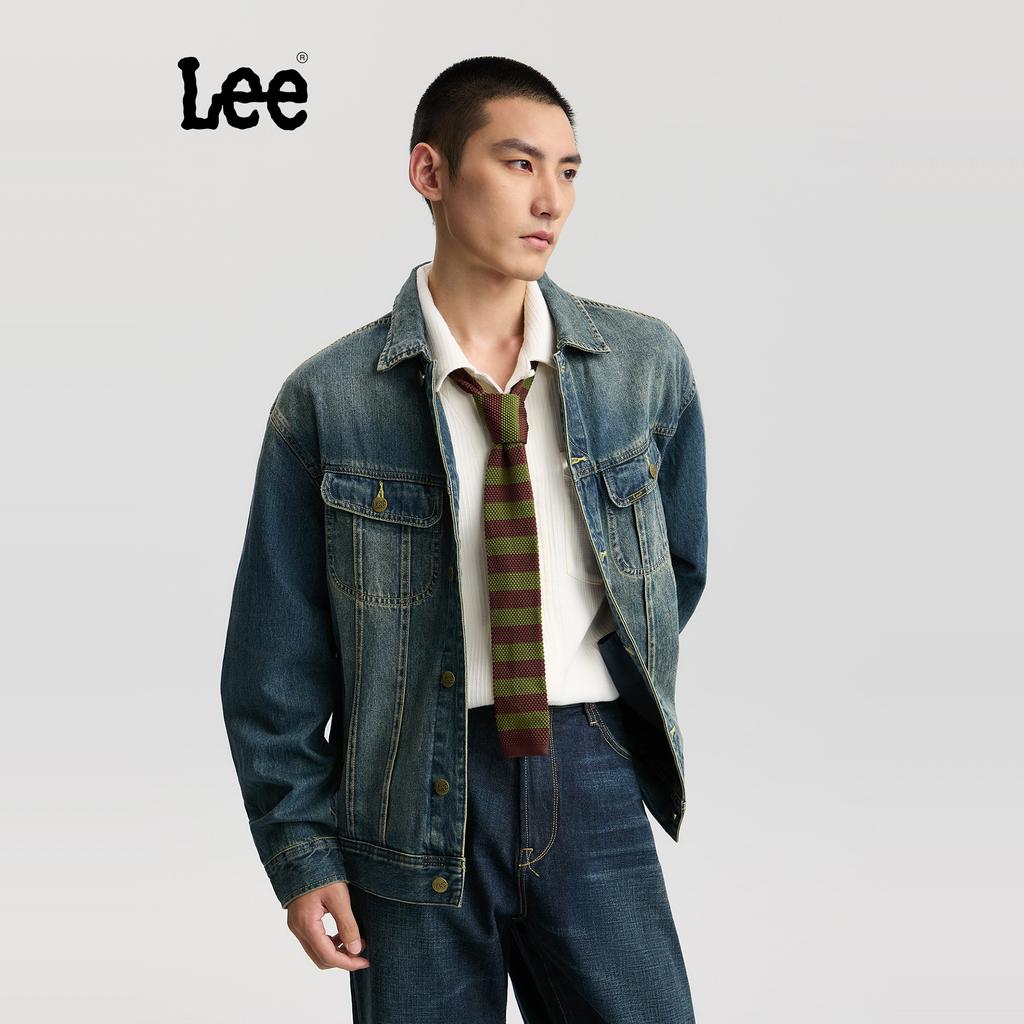 Lee Denim Jackets Men's Dark Blue Lapel Moderate Straight Fit LMT011190203487A09202