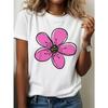 Cartoon Pink Flower Pattern Printed Summer Women's T-shirt Short Sleeved Round Neck Top Casual Summer Women's Clothing