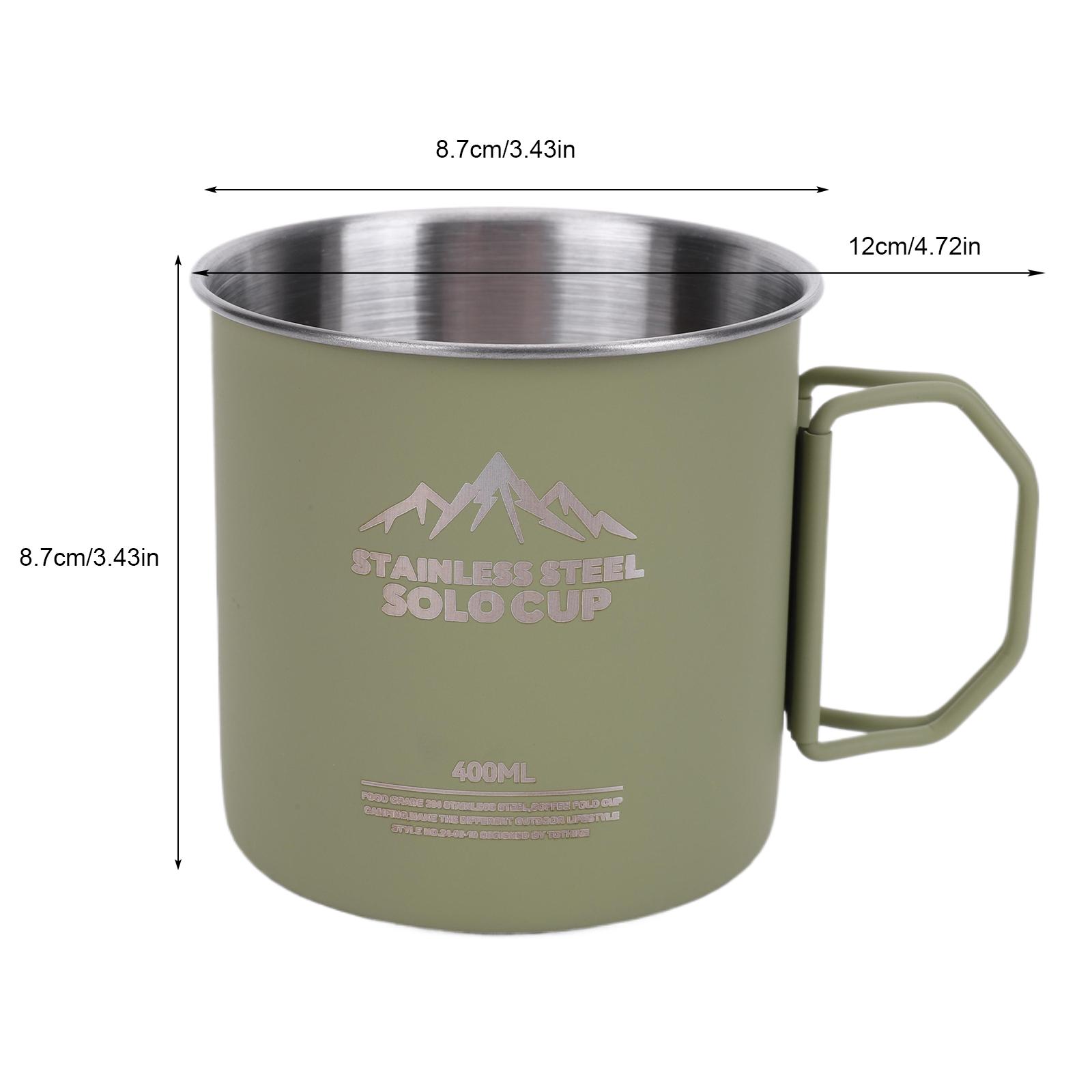 

400ml Outdoor Camping Mug Stainless Steel Camping Water Cup with Foldable Handle for Coffee Milk Juice Tea Other Cold Hot Drinks зелений