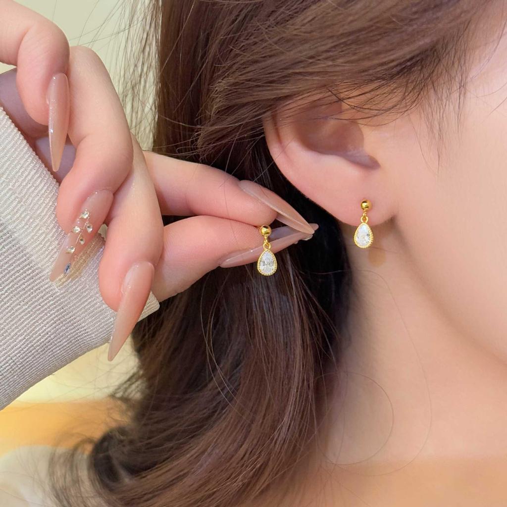 S925 Sterling Silver 18K Gold Plated Teardrop Zircon Earrings - Women's High-End Dangle Earrings with Exquisite Design