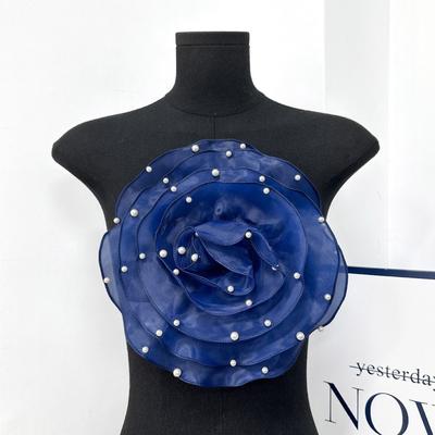 Fashion 3D Organza Fabric Rose Flowers Patch Artificial 26.5cm 3D Flower Head DIY Sewing Applique Brooch Accessories