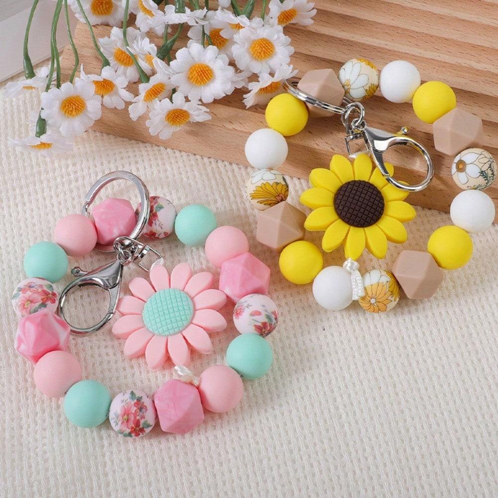 Einfaches Sonnenblumen-Silikon-Perlenarmband Taschenanhänger Armband Damenarmband Schlüsselanhänger