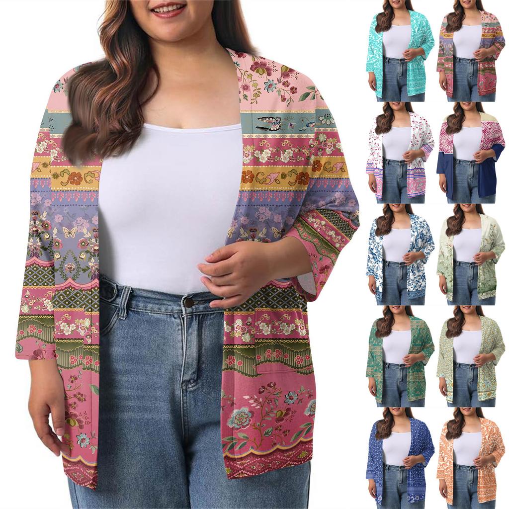 Women's Fall And Winter Fashion Casual Soild 3/4 Sleeve Mid-Length Cardigan Jacket