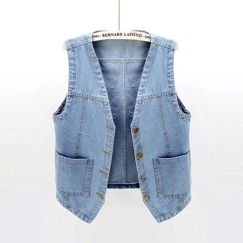 Spring Summer Versatile Denim Vest Jacket for Women Loose Korean Version BF Sleeveless Coat Female Short Casual Waistcoat Top