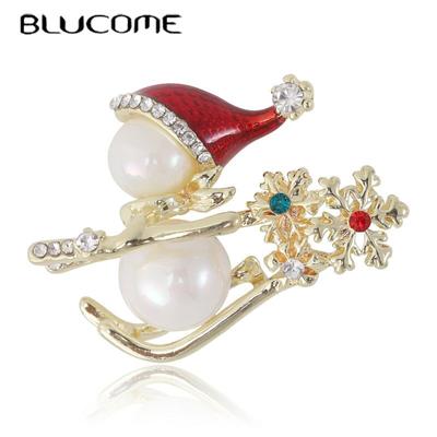 Skiing Snowman Brooches For Women Designer Simulated-pearl Happy Christmas New Year Brooch Pin Jewelry Gifts