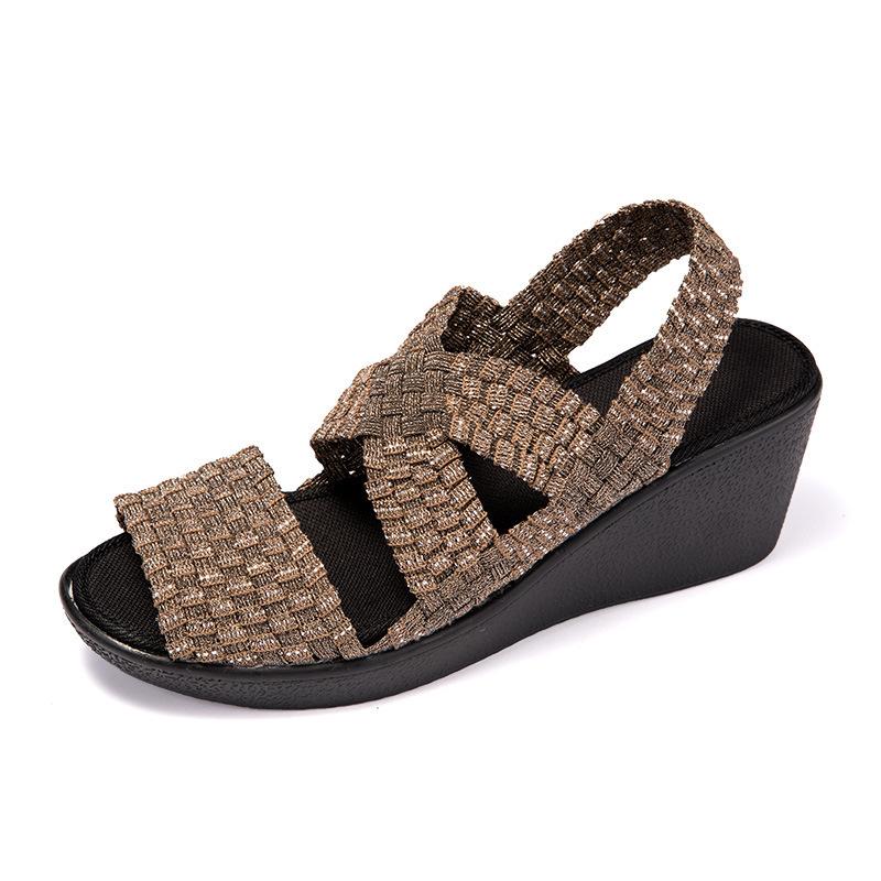 2021 new thick-soled weave shoes, fish mouth sandals, comfortable mother shoes, foreign trade large-size women's shoes