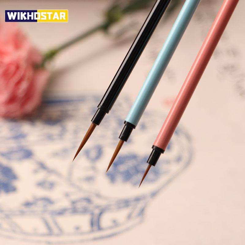 Very fine color 3pcs set nylon durable steel rod nail art hook pen stroke watercolor gouache oil painting acrylic nail art brush