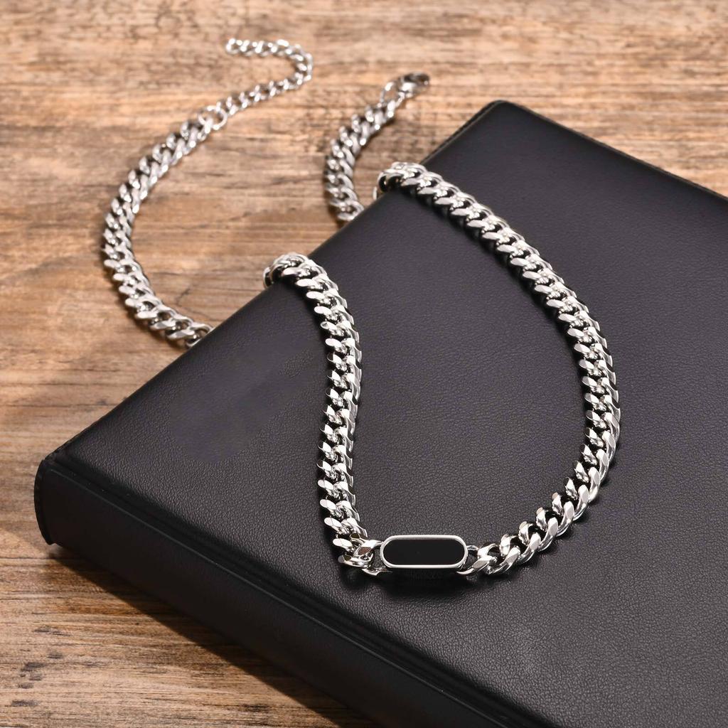 Vnox Unisex Stainless Steel Choker Necklaces,Cuban Link Chain Necklaces for Men Women,Fashion Slide Geometric Bar Pendant Collar