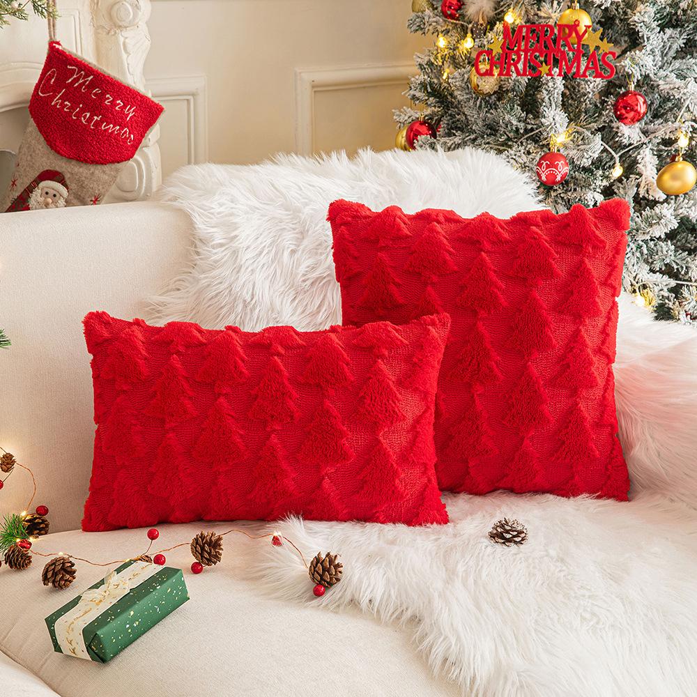 Christmas Throw Pillow Cover Plush Snowflake Christmas Tree Embroidered Living Room Sofa Cushion Holiday Party Decorative Cushion Cover