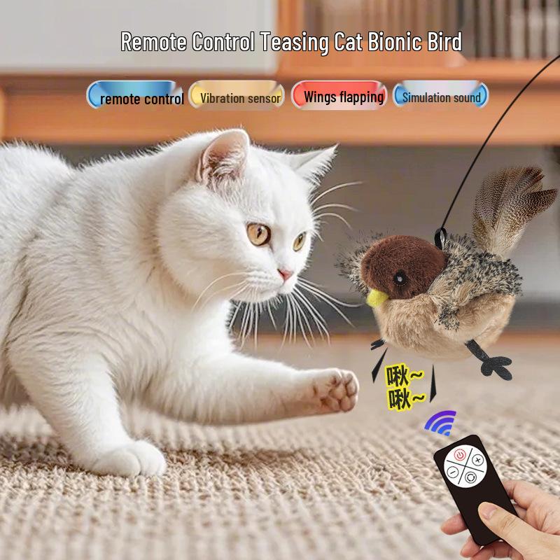 Cross-Border Electric Sparrow Cat Toy: Simulated Shaking Bird with Swinging Wings for Feline Entertainment