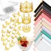 Qeeenar 40 Sheets Flower Bouquet Wrapping Paper Waterproof Florist Bouquet Packaging Paper with 3 Pcs Crowns 48 Pcs 3D Butterflies Decor 100 Pcs