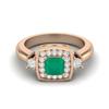 5 MM Cushion Natural Emerald 925 Sterling Silver Rose Vermeil Side Stone Women Wedding Bridal Ring