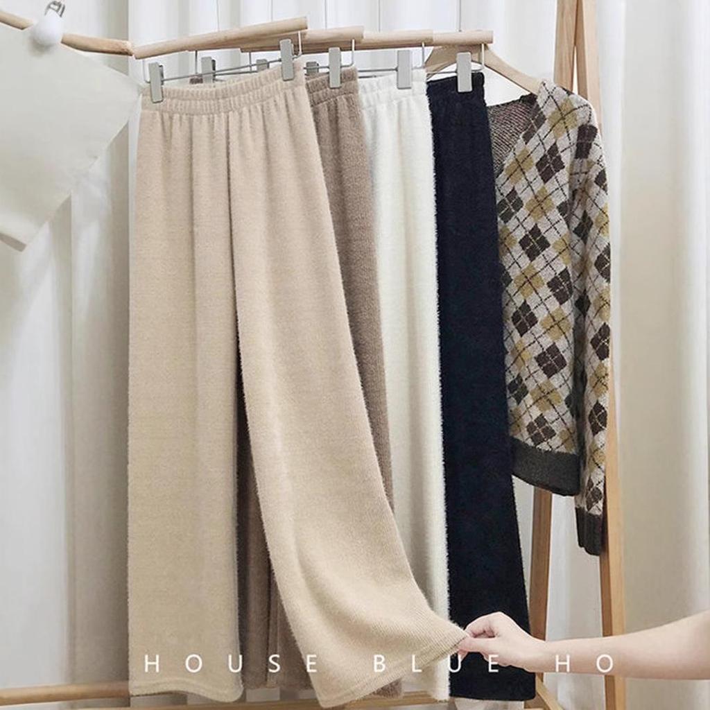 2025 Women's Petite Wide-Leg Knitted Drawstring Pants - Autumn/Winter Thickened Casual Long Pants