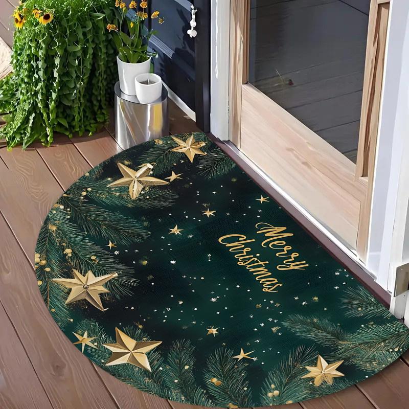 1Pcs Christmas Star Pattern Semi Circle Welcome Doormat Non Slip for Outdoor Patio Porch Kitchen Bathroom Entryway Floor Mat