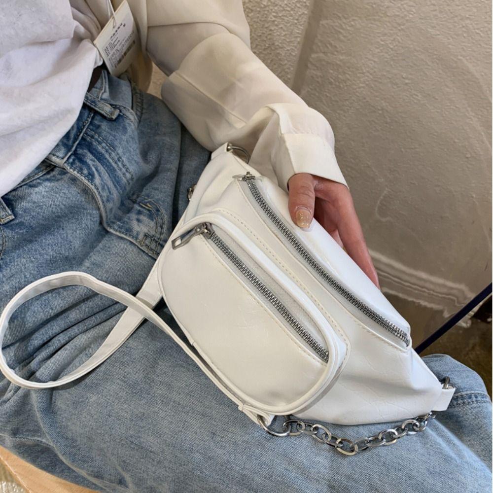 PU Leather PU Chest Bag Solid Color Crossbody Waist Pack Portable Women Chest Crossbody Bag Sport