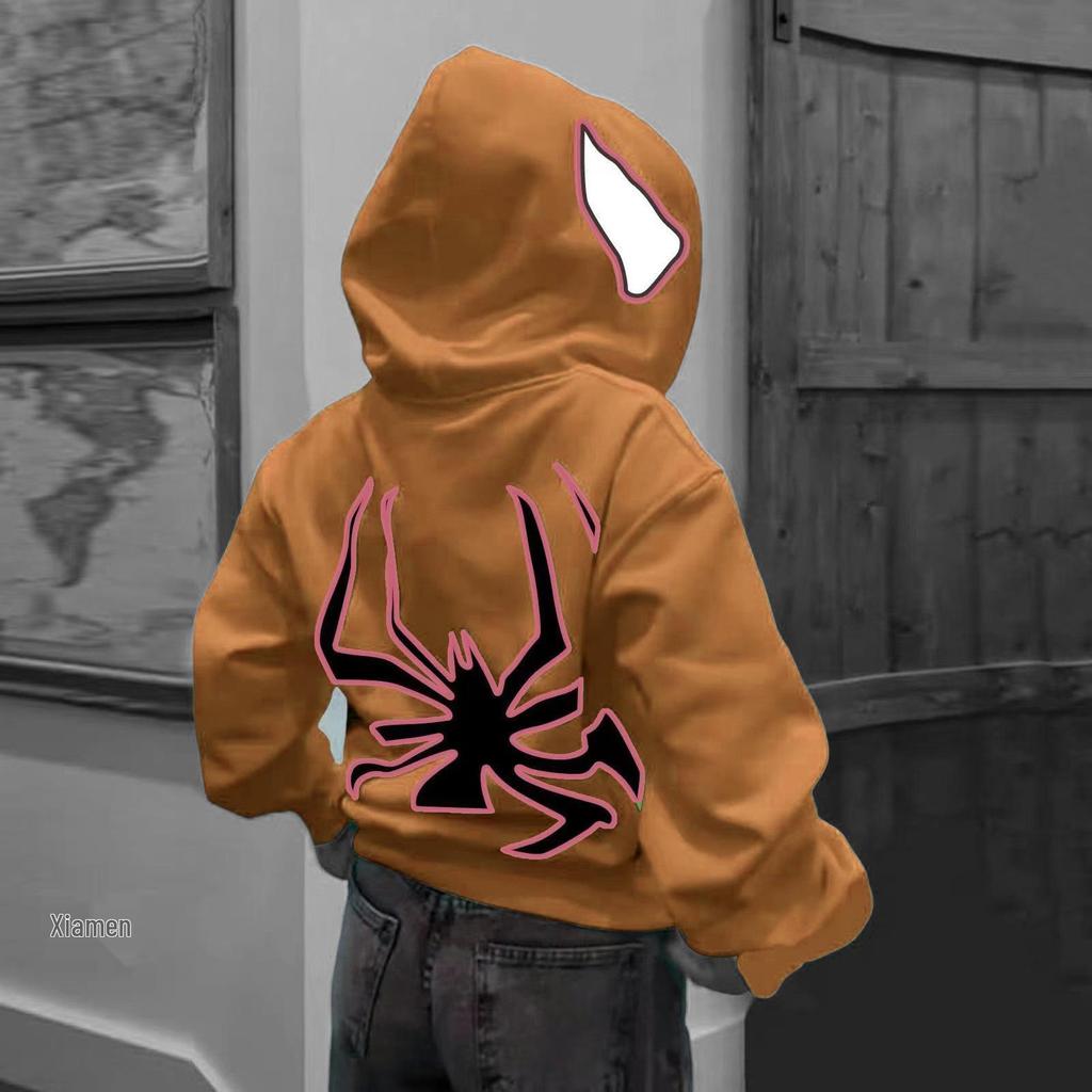 2023 Halloween Unisex Y2K Spider-Man Zip Hoodie - Loose Fit, Large Size for Couples